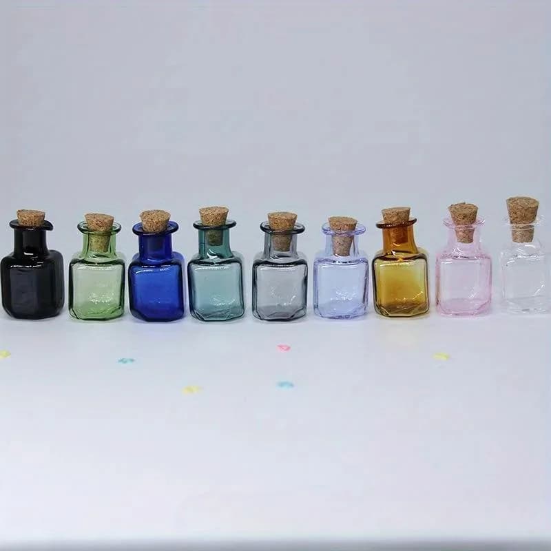 Mini bouteilles de couleur verre avec bouchon en liège, 9 pièces, bouteilles de souhaits, pendentifs