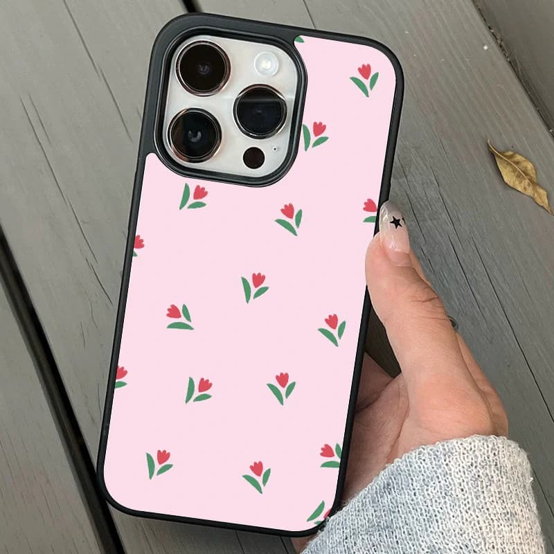 Coque de protection mignonne avec fleurs roses, coque arrière pour iPhone 15, 14, 13 Pro Max, 14 Plu