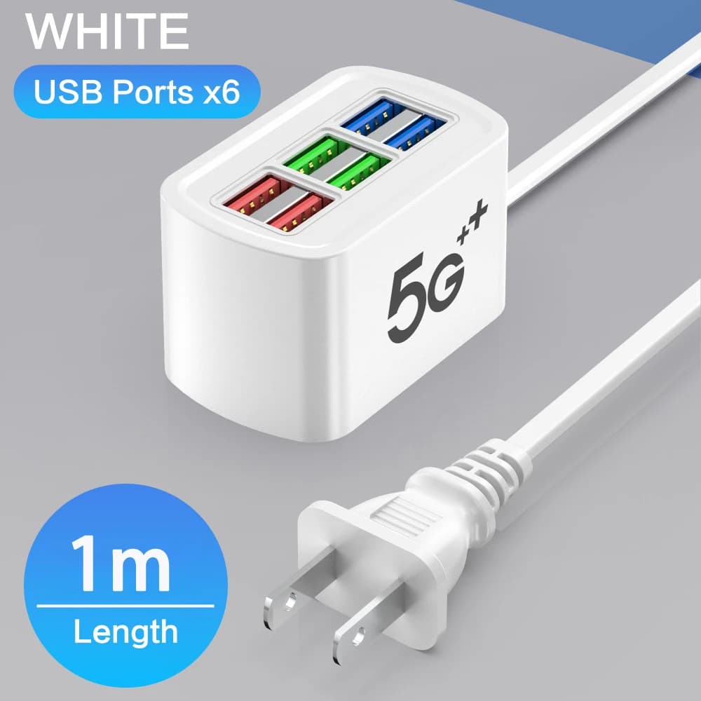 Chargeur USB universel à 6 ports, multiprise pour téléphone portable, adaptateur mural, prise électr