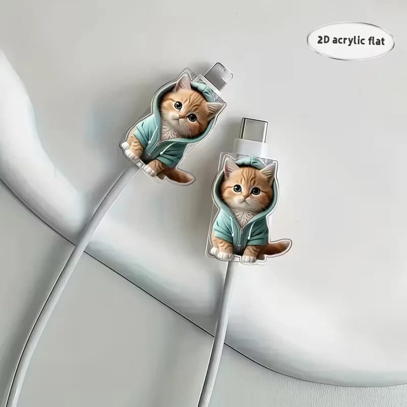 Deux protecteurs de câble de données en forme de chat de dessin animé, adaptés aux interfaces Type-C