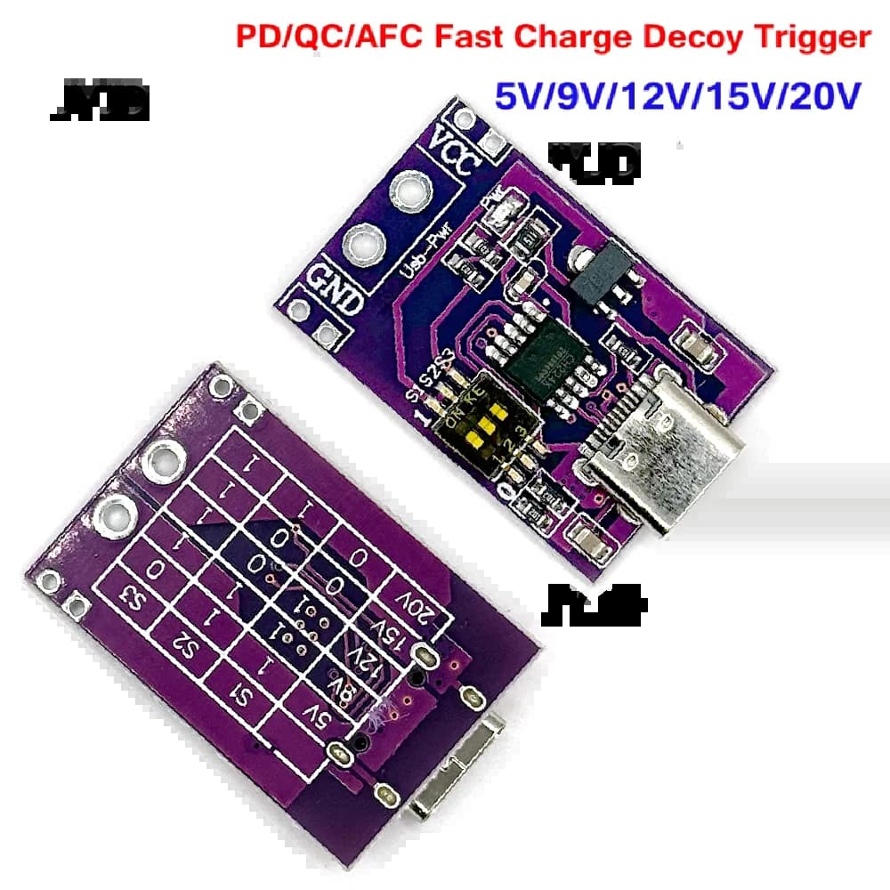 PD/QC/AFC Charge rapide leurre déclencheur Support 5V 9V 12V 15V 20V sortie de tension fixe type-c U