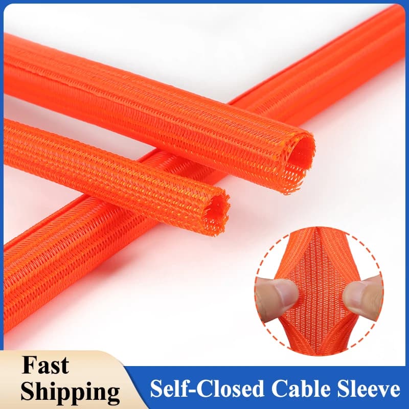 Manchon de câble Orange 3 5 8 10 13 16 19 25mm, fil USB isolé tressé en PET auto-fermé, cordon d'ali