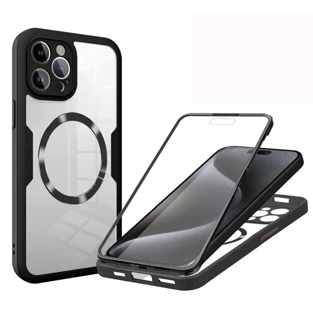 Coque transparente de Protection d'écran complète 360, étui magnétique pour iPhone 14 15 Pro Max 11 