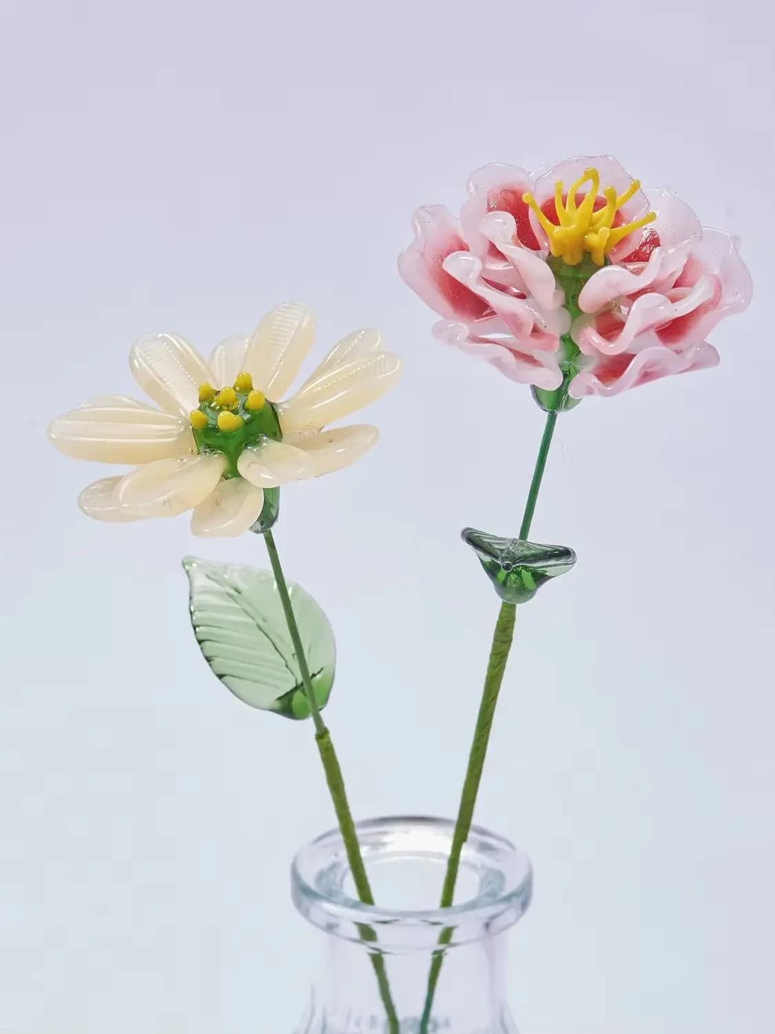Chrysanthème et pivoine en verre faits à la main, fleurs de naissance de novembre, cadeau d'annivers