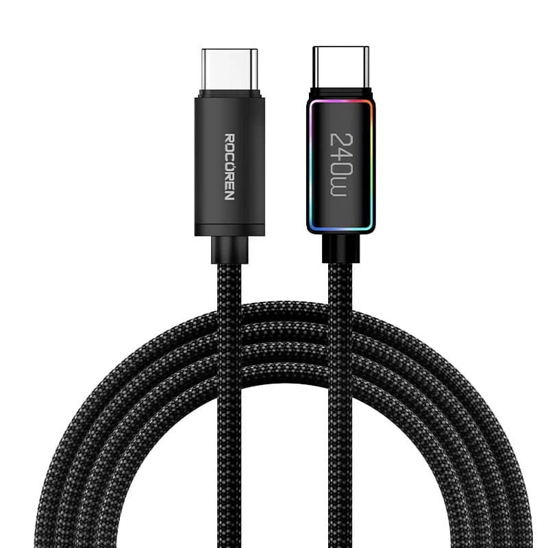 Rocoren 240W PD 3.1 câble USB Type C avec lumière RGB QC 3.0 charge rapide USB type-c cordon de Date
