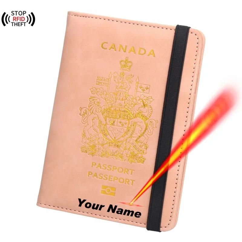 Couverture de passeport canadien personnalisée avec noms, étui de protection en cuir PU pour hommes 