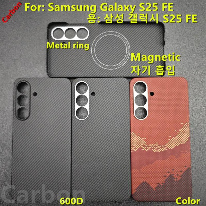 Pour Samsung Galaxy S25FE étui magnétique MagSafe étui en Fiber de carbone aramide Ultra mince léger couverture en Fiber d'aramide