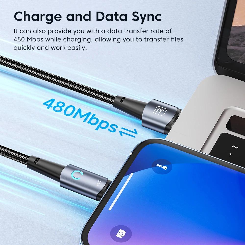 Toocki-Câble USB de pluie pour iPhone, charge rapide, fil de données, graphite A, iPhone 14 13 12 11 Pro Max 8 7 Plus