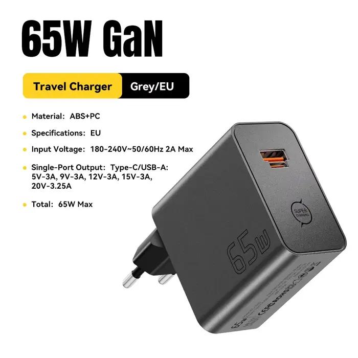 Chargeur GaN ESSAGER 65W PD3.0 PPS QC4.0 Entièrement Compatible avec iPhone 17 16 Samsung S26 MacBoo