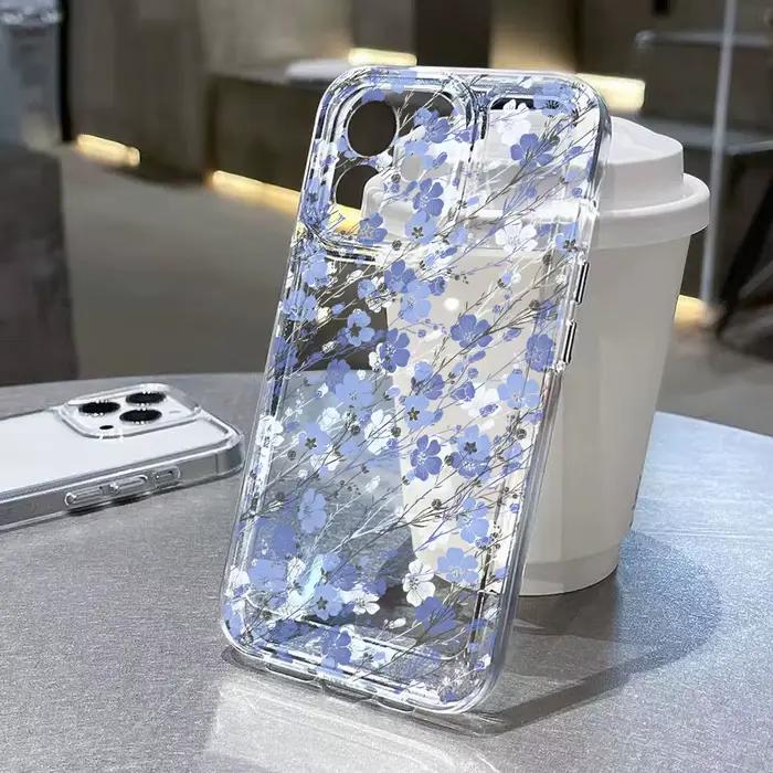 Coque Fleur Transparente Antichoc pour iPhone 11, 17, 15, 12, 13, 14, 16 Pro Max, X, XR, XS Max, Air