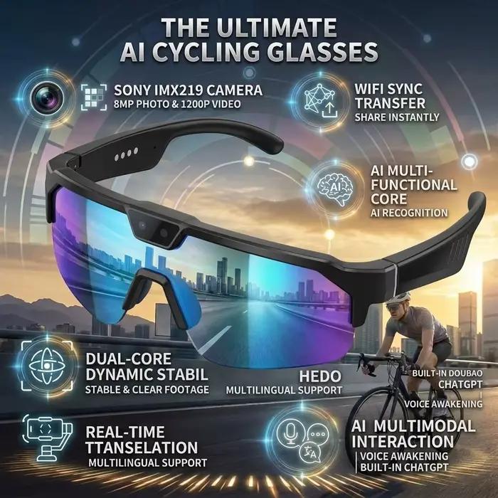 Lunettes Intelligentes IA 2026 Nouveauté, Caméra HD 1200P, Photo 30MP, Traduction en Temps Réel, Com