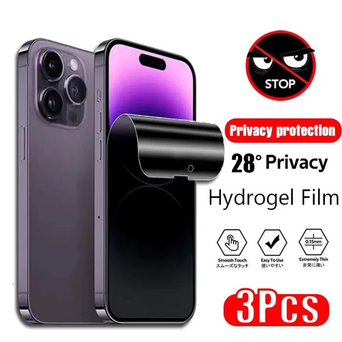 Lot de 3 films hydrogel anti-espion pour iPhone 17 16 15 14 13 12 11 Pro Max, protecteurs d'écran de