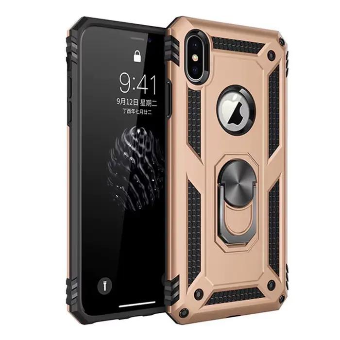 Coque blindée antichoc avec anneau magnétique pour iPhone, compatible modèles 6, 6s, 7, 8 Plus, X, X