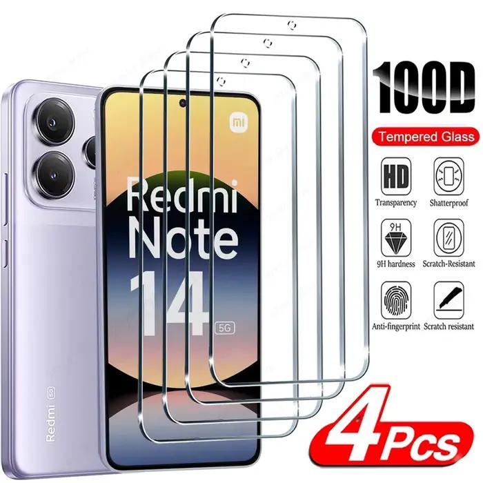 Protecteur d'écran pour Xiaomi Redmi Note 14 14S, 4 pièces, verre trempé Redmi Note 13 12 11 10 9 Pr