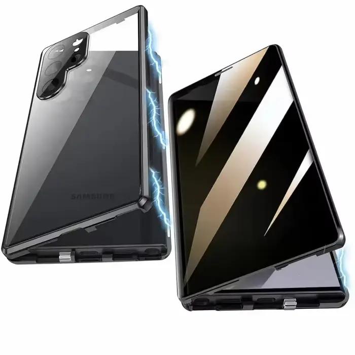 Coque de téléphone en métal Double face en verre, étui de protection Ultra Anti-regard pour Samsung