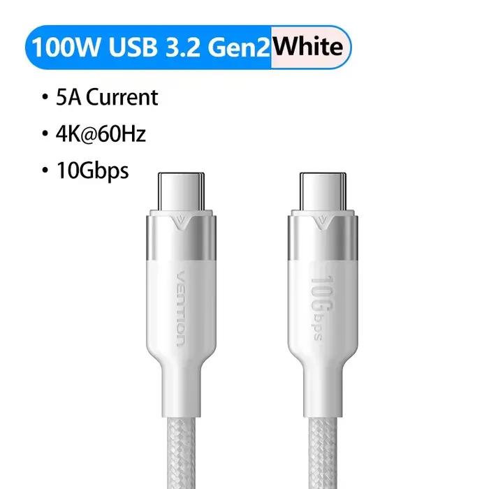 Câble USB C Vention 100W, ligne de transmission vidéo 10Gbps, câble USB C pour iPhone Huawei Xiaomi