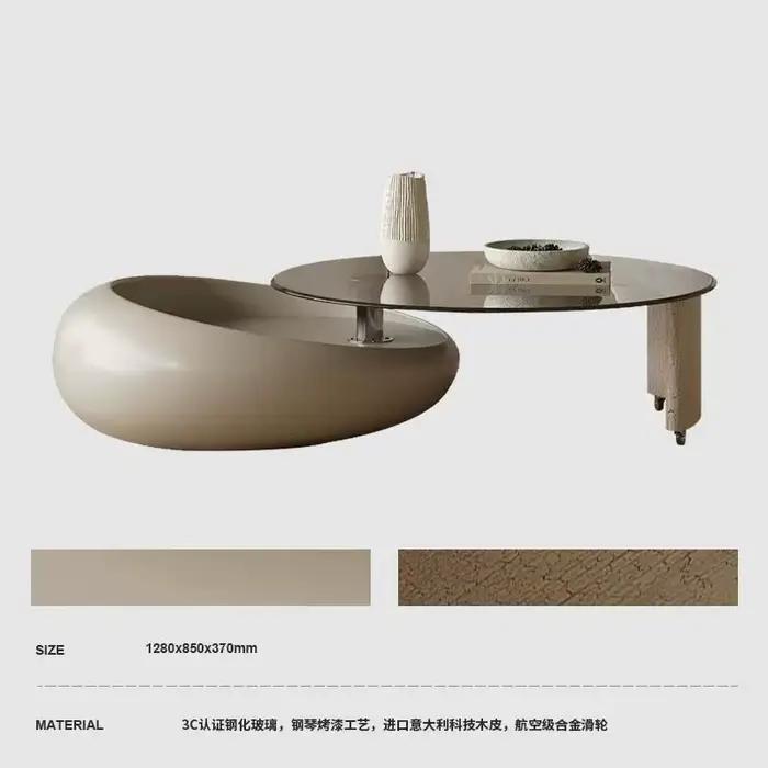 Table basse rotative coulissante combinée, ronde, créative, en verre artistique, pour salon, accesso