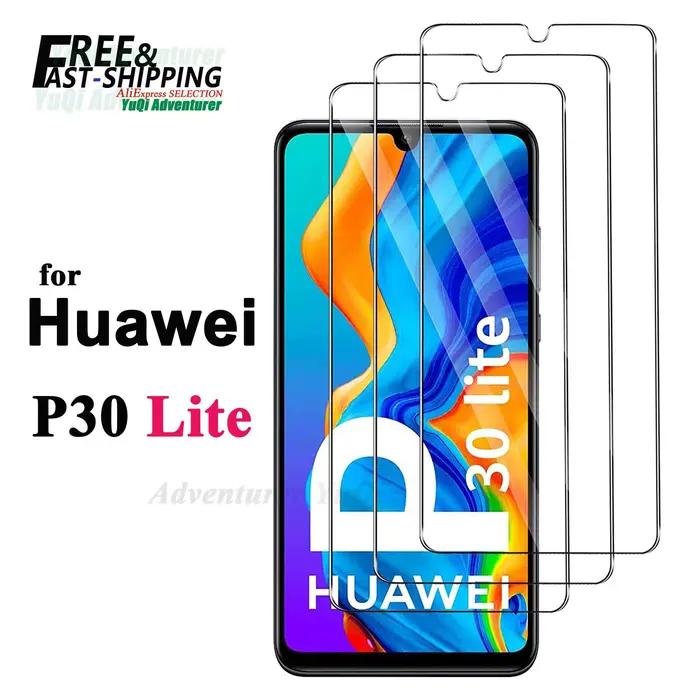 Protecteur d'écran pour HUAWEI P30 Lite, verre trempé 9H HD, haute teneur en aluminium, étui Transpa