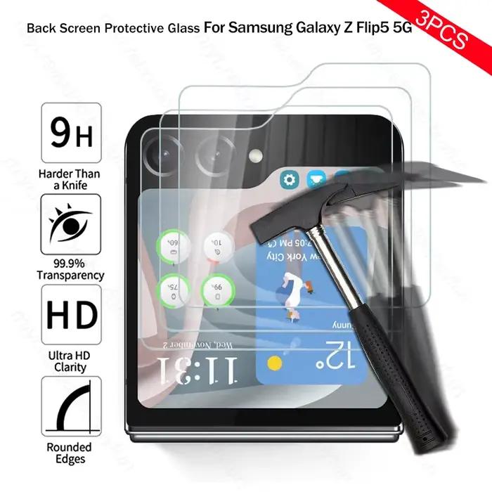 Lot de 3 protections d'écran arrière en verre trempé pour Samsung Galaxy Z Flip5 Flip6 Flip7 Flip8 F