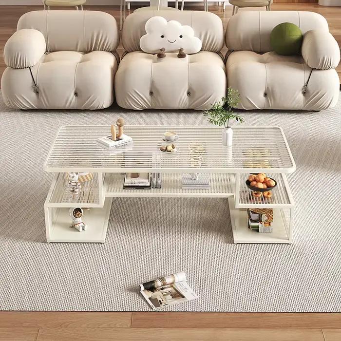 Tables basses rectangulaires blanches en verre De luxe Tables basses minimalistes modernes Premium u