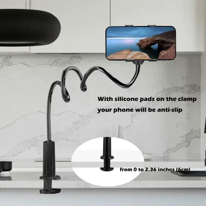 Support de téléphone pour lit avec bras long flexible à clipser pour tête de lit et canapé pour détente et utilisation mains libres