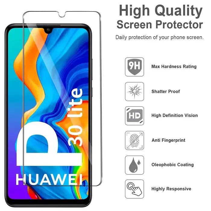 Protecteur d'écran pour HUAWEI P30 Lite ultra clair en verre trempé 9H HD haute teneur en aluminium pour écran brillant sans rayures sans éraflures compatibles avec les étuis