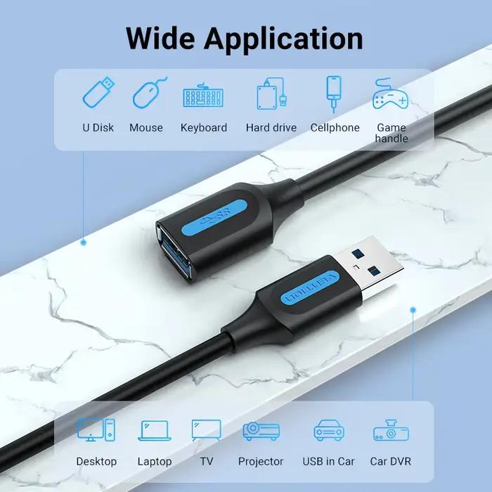 Vention Câble d'Extension USB 3.0, Accessoire pour PC, Smart TV, Xbox One, SSD, Vitesse Rapide
