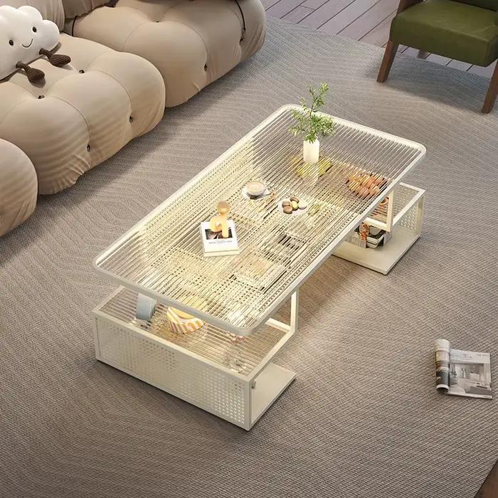 Tables basses rectangulaires blanches en verre De luxe Tables basses minimalistes modernes Premium uniques Mesitas De Noche accessoires De maison