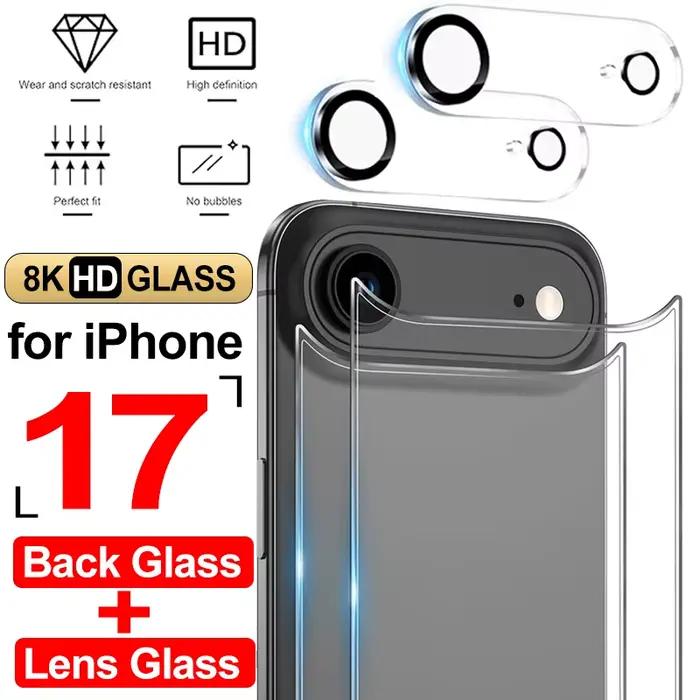 2 + 2 verre trempé de protection arrière pour iPhone 17 Air 16 15 Plus Pro Max 17Air 17Pro Film d'objectif d'appareil