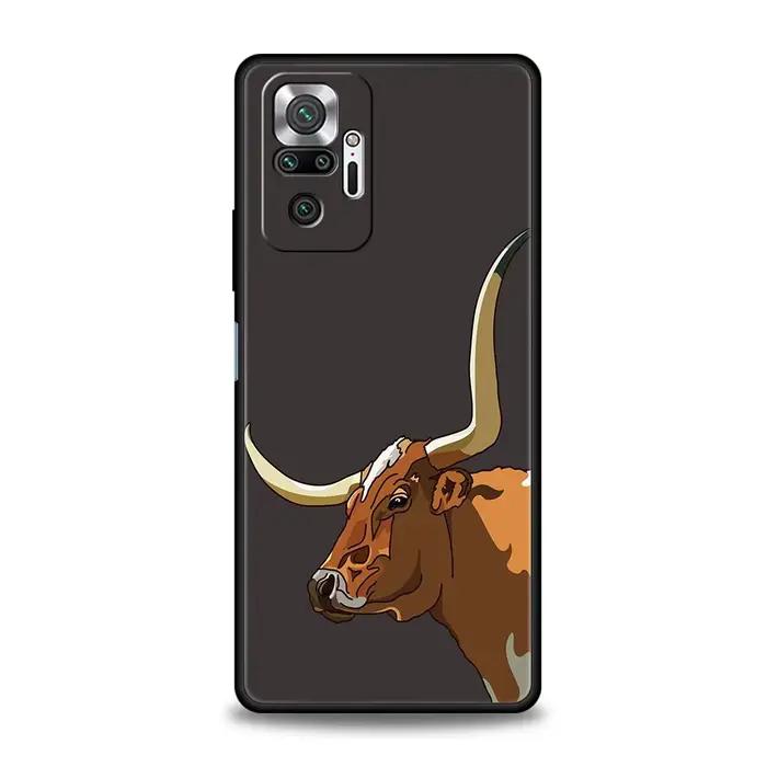Coque Taureau Animal Souple pour Xiaomi Redmi Note 14 13 12 Pro Plus 5G 9S 9 10 11 4G 14C 13C 12C 10C 9C 9A Occasions Spéciales Personnalisation Imprimée TPU Noir