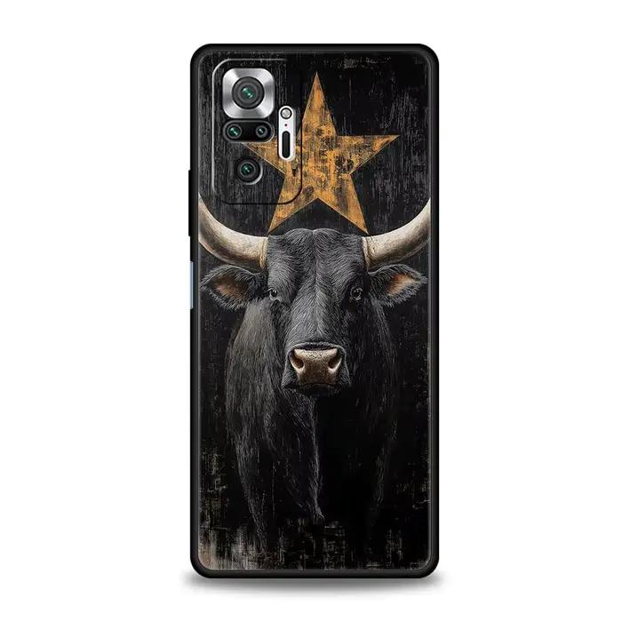 Coque Taureau Animal Souple pour Xiaomi Redmi Note 14 13 12 Pro Plus 5G 9S 9 10 11 4G 14C 13C 12C 10C 9C 9A Occasions Spéciales Personnalisation Imprimée TPU Noir