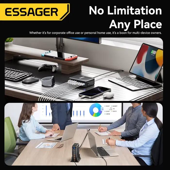 Essager 320W GaN chargeur 8 ports USB Type C Station de charge de bureau PD 100W