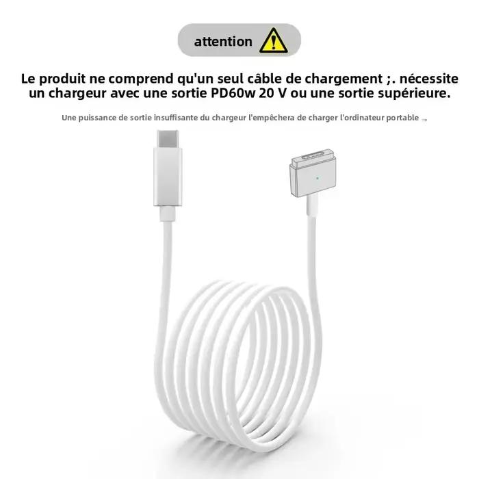 Câble de chargement tressé USB-C vers MagSafe 2 T-tip pour MacBook Air/Pro
