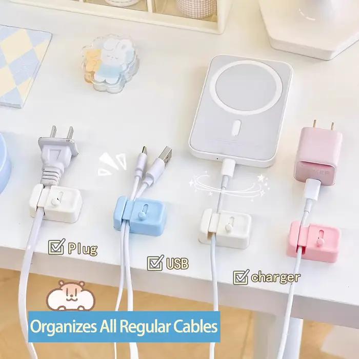 Clip de gestion des câbles pour bureau - Organisateur de câbles simple à fixer sur le bord, sans perçage, pour câbles de charge et fils de données.