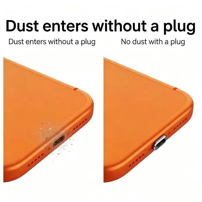Bouchon anti-poussière DIY pour port de charge iPhone 17 16 Samsung Type-C – Capuchon de protection et pendentif pour téléphone