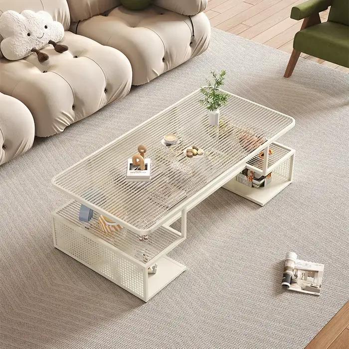 Tables basses rectangulaires blanches en verre De luxe Tables basses minimalistes modernes Premium uniques Mesitas De Noche accessoires De maison