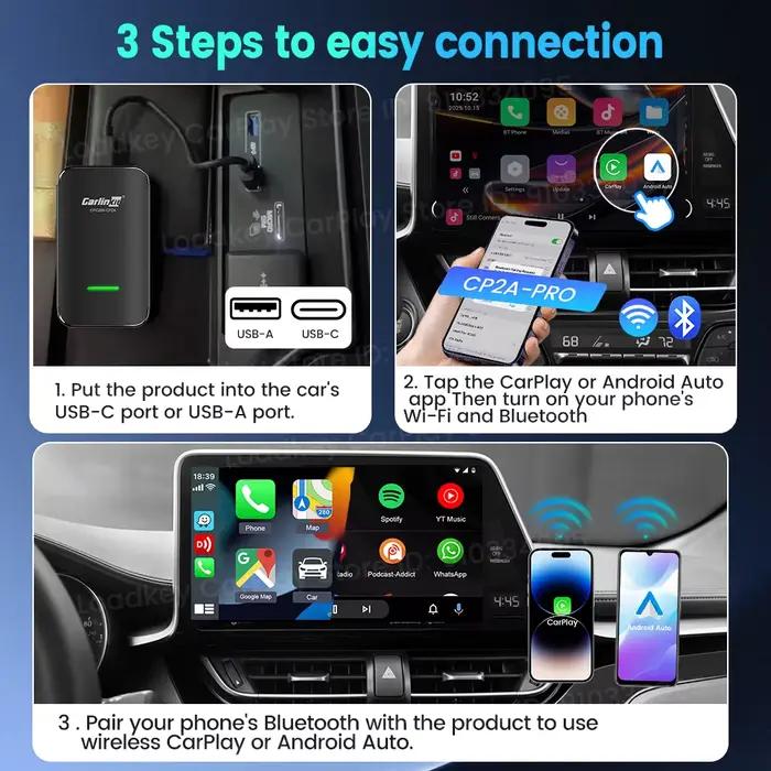 CP2A Pro Ai Box adaptateur sans fil CarPlay Android Auto sans fil Smart