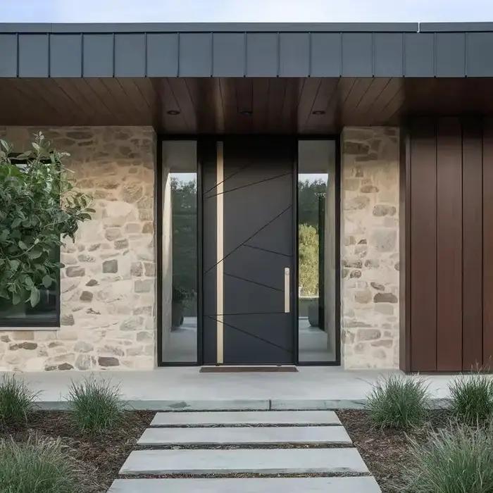 Portes principales de prix d'usine pour la sécurité de la maison, portes en aluminium et métal au Design moderne, verre trempé pour porte d'entrée personnalisée de Villa