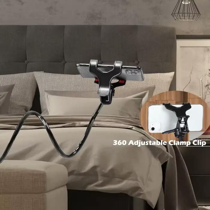 Support de téléphone pour lit avec bras long flexible à clipser pour tête de lit et canapé pour détente et utilisation mains libres