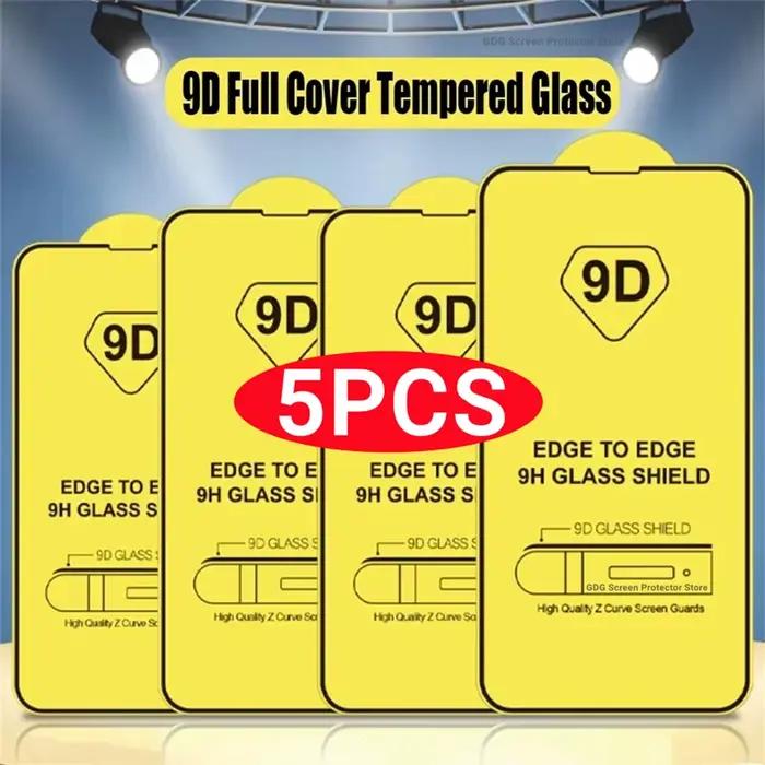 Lot de 5 films de protection d'écran 9D pour Xiaomi Redmi Note 14 13 Pro 5G 12 11 10 9 8 9S 10S 11S 12S 14S 15C 14C 9A