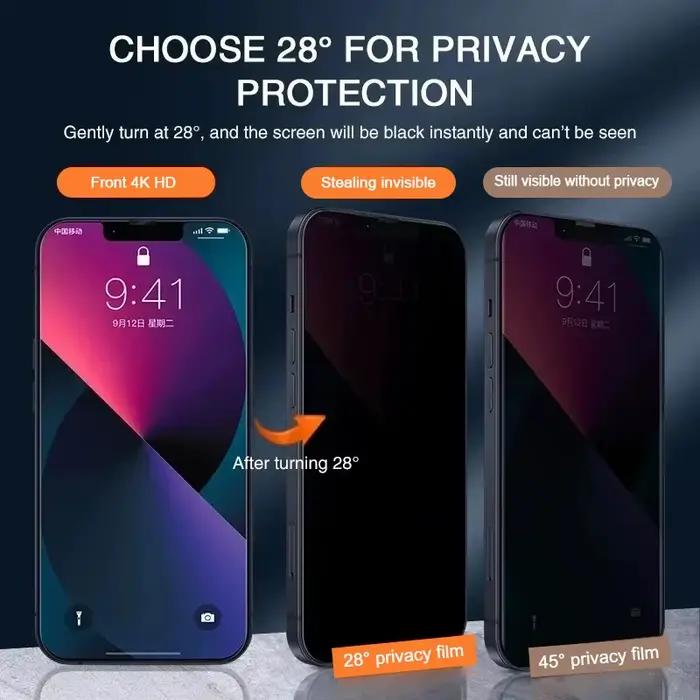Protecteur d'écran en verre trempé pour iPhone 16 15 13 11 14Pro Max Anti-espion Confidentialité Élégance Occasions Spéciales