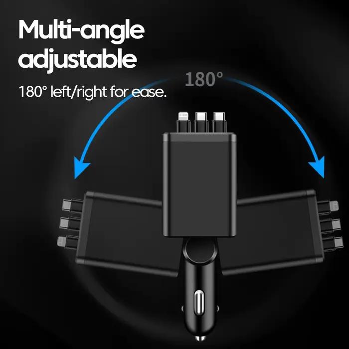 Elough 7 en 1 chargeur de voiture rétractable USB C vers ios câble pour iPhone Samsung chargeur de téléphone de voiture USB allume-cigare adaptateur QC