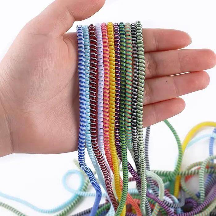 Câble de fil de téléphone de couleur de 1.4m, corde de protection à ressort Anti-rupture pour câble de chargement USB écouteur enrouleur de bobine de données