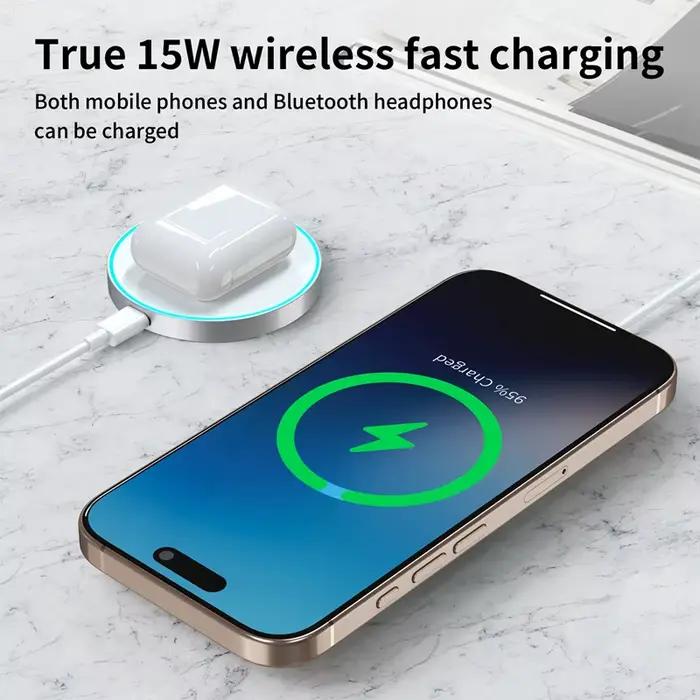 Chargeur Magnétique Sans Fil 15W à Charge Rapide Pratique pour Samsung Apple 17 16 15 14 Pro Max Airpods 4 Pro Station