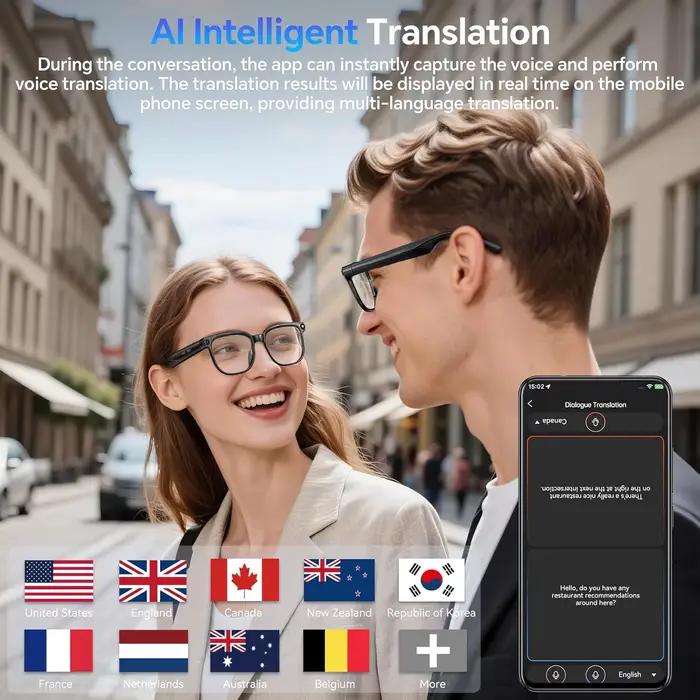 Nouvelles Lunettes Intelligentes IA 2026 avec Caméra d'Enregistrement Vidéo HD 1080P, Appel Bluetooth ChatGPT, 32 Go de ROM, Traduction Linguistique et Musique – Lunettes de Soleil pour Hommes