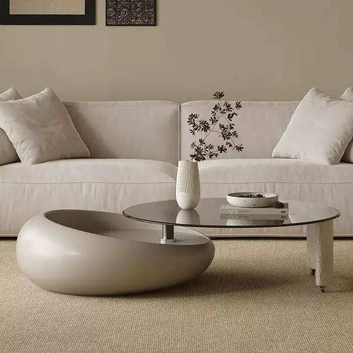 Table basse rotative coulissante combinée, ronde, créative, en verre artistique, pour salon, accessoires de meubles italiens
