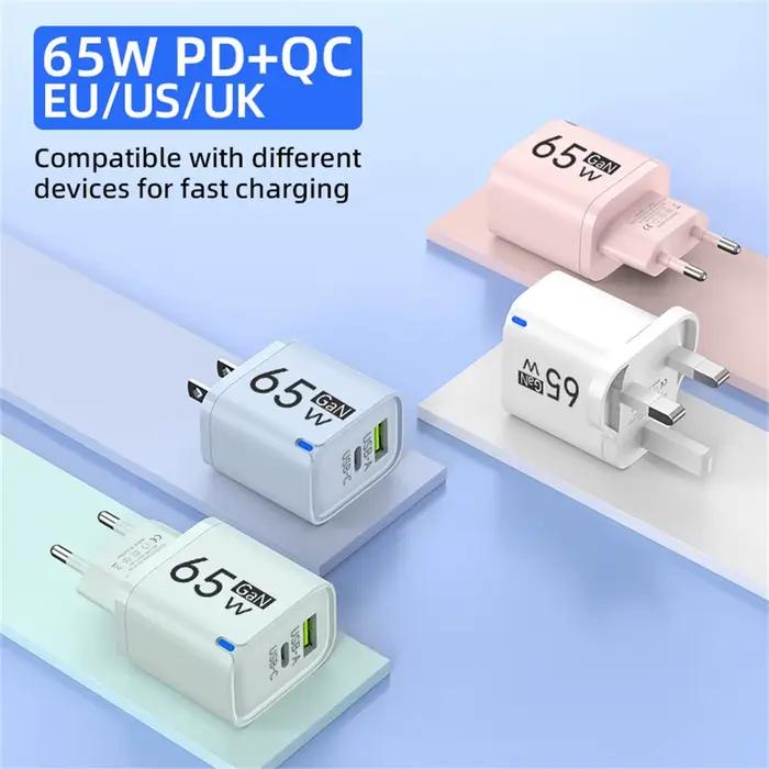 Chargeur rapide haute vitesse 65W USB PD Quick Charge 3.0 pour iPhone 16 17 Xiaomi Huawei Samsung OnePlus Adaptateur secteur mural pour téléphone portable