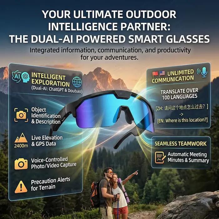 Lunettes Intelligentes IA 2026 Nouveauté, Caméra HD 1200P, Photo 30MP, Traduction en Temps Réel, Commande Vocale, Sans Fil 5.3 pour Vlog Extérieur