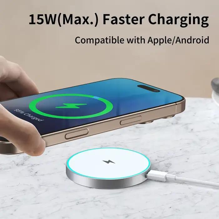 Chargeur Magnétique Sans Fil 15W à Charge Rapide Pratique pour Samsung Apple 17 16 15 14 Pro Max Airpods 4 Pro Station
