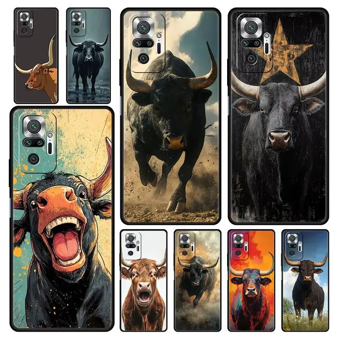 Coque Taureau Animal Souple pour Xiaomi Redmi Note 14 13 12 Pro Plus 5G 9S 9 10 11 4G 14C 13C 12C 10C 9C 9A Occasions Spéciales Personnalisation Imprimée TPU Noir